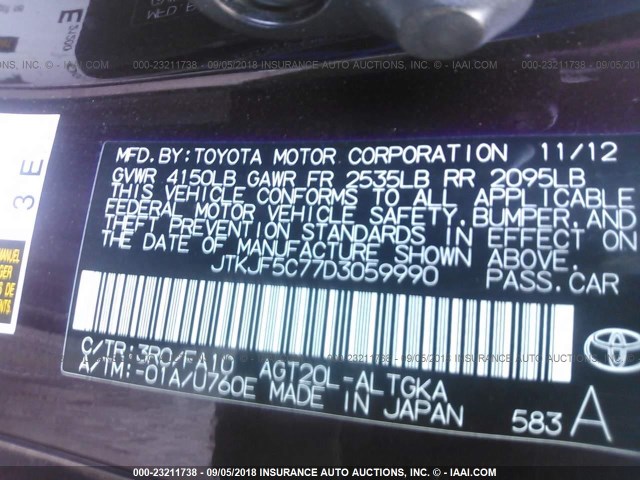 JTKJF5C77D3059990 - 2013 TOYOTA SCION TC 紫色 照片 9