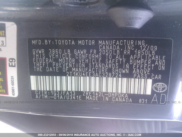 2T1KU4EE3AC328724 - 2010 TOYOTA COROLLA MATRIX  GRAY photo 9