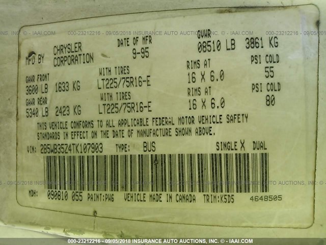 2B5WB35Z4TK107903 - 1996 DODGE RAM WAGON B3500 WHITE photo 9