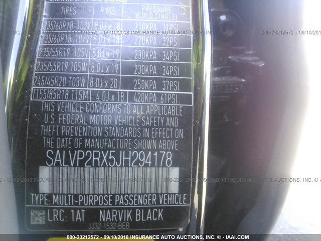 SALVP2RX5JH294178 - 2018 LAND ROVER RANGE ROVER EVOQU SE BLACK photo 9