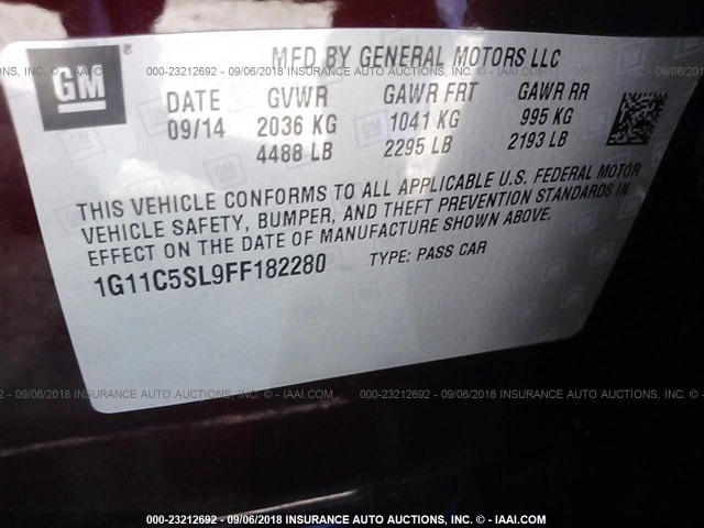 1G11C5SL9FF182280 - 2015 CHEVROLET MALIBU 1LT RED photo 9