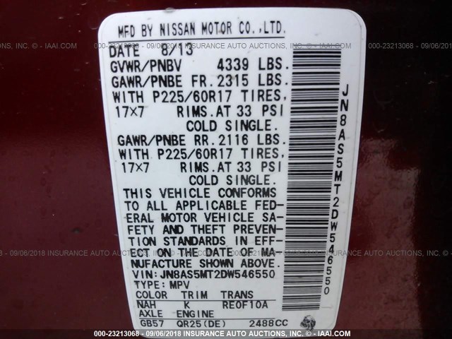 JN8AS5MT2DW546550 - 2013 NISSAN ROGUE S/SV RED photo 9