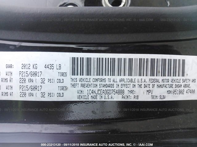 1C4NJCEA3GD754888 - 2016 JEEP COMPASS LATITUDE 黑色 照片 9