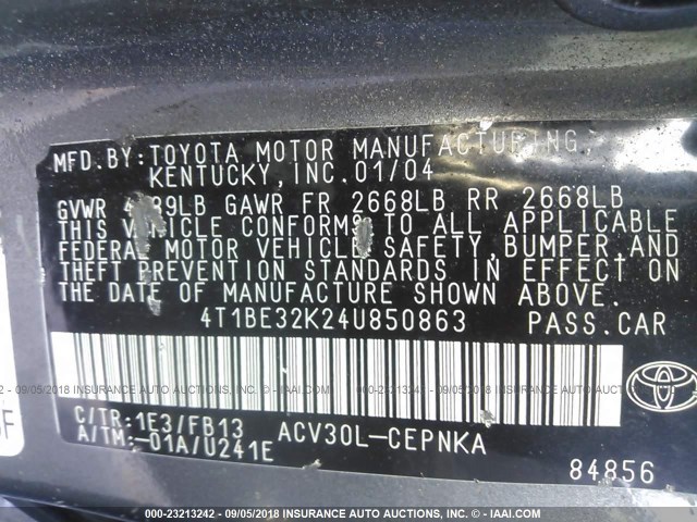 4T1BE32K24U850863 - 2004 TOYOTA CAMRY LE/XLE/SE 灰色 照片 9