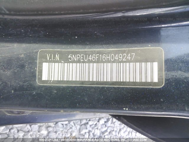 5NPEU46F16H049247 - 2006 HYUNDAI SONATA GLS/LX BLUE photo 9