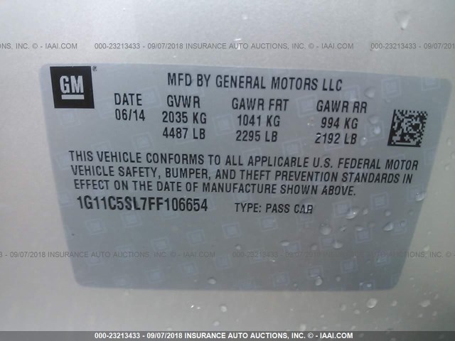 1G11C5SL7FF106654 - 2015 CHEVROLET MALIBU 1LT TAN photo 9