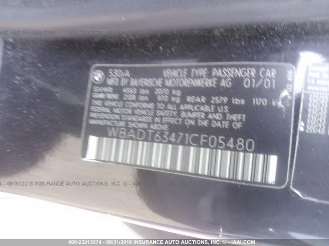 WBADT63471CF05480 - 2001 BMW 530 I AUTOMATIC BLACK photo 9