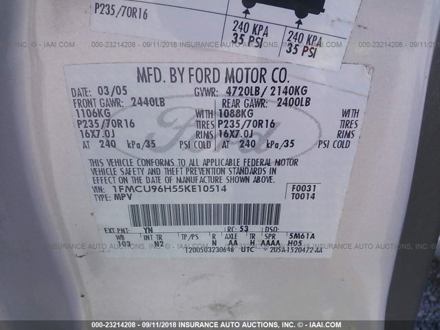 1FMCU96H55KE10514 - 2005 FORD ESCAPE HEV SILVER photo 9