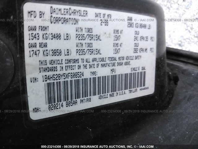 1B4HS28Y5XF608524 - 1999 DODGE DURANGO BLACK photo 9