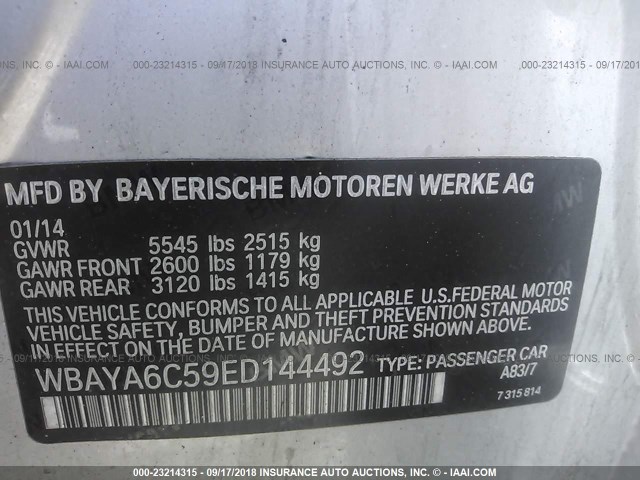 WBAYA6C59ED144492 - 2014 BMW 740 I SILVER photo 9