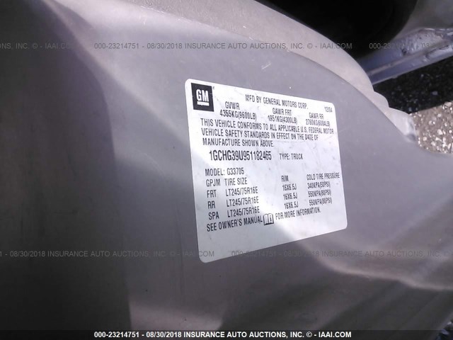 1GCHG39U951182465 - 2005 CHEVROLET EXPRESS G3500  SILVER photo 9