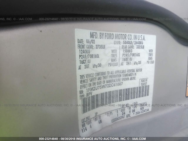 1FMZU75W72ZC61007 - 2002 FORD EXPLORER LIMITED Gümüş foto 9