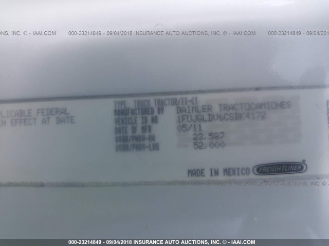 1FUJGLDV6CSBK4172 - 2012 FREIGHTLINER CASCADIA 125  WHITE photo 10