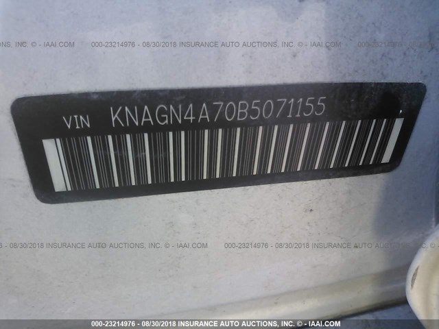 KNAGN4A70B5071155 - 2011 KIA OPTIMA EX/SX SILVER photo 9