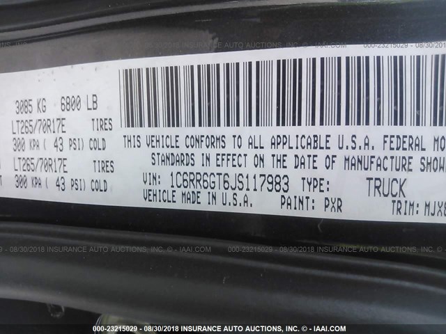 1C6RR6GT6JS117983 - 2018 RAM 1500 SLT BLACK photo 9