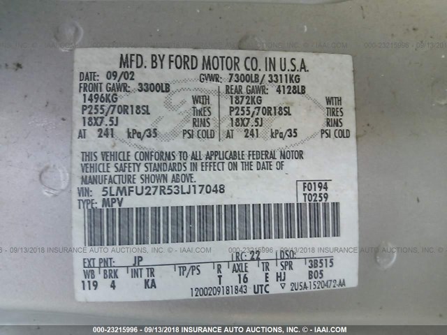 5LMFU27R53LJ17048 - 2003 LINCOLN NAVIGATOR Srebrny zdjęcie 9