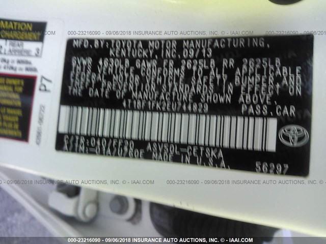 4T1BF1FK2EU744829 - 2014 TOYOTA CAMRY L/SE/LE/XLE Ağ foto 9