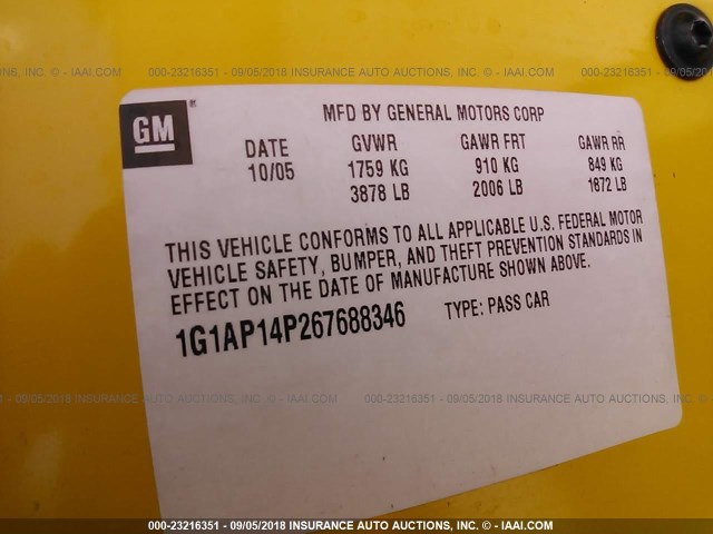 1G1AP14P267688346 - 2006 CHEVROLET COBALT SS SUPERCHARGED YELLOW photo 9