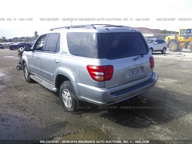 5TDBT48AX2S087121 - 2002 TOYOTA SEQUOIA LIMITED SILVER photo 3