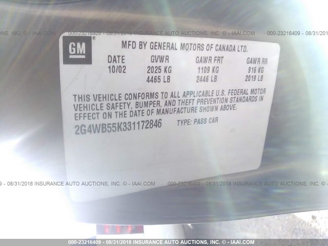 2G4WB55K331172846 - 2003 BUICK REGAL LS Pewter photo 9