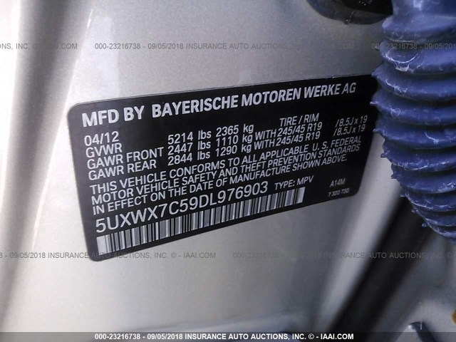 5UXWX7C59DL976903 - 2013 BMW X3 XDRIVE35I TAN photo 9