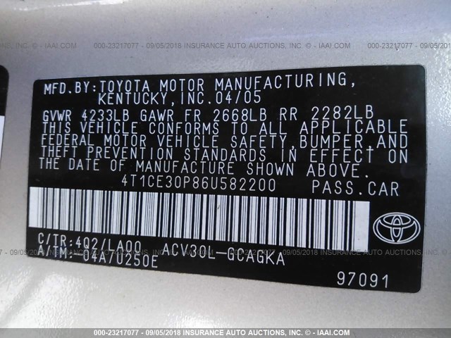 4T1CE30P86U582200 - 2006 TOYOTA CAMRY SOLARA SE/SLE Qızıl foto 9