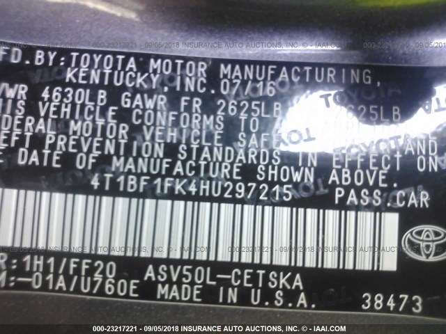 4T1BF1FK4HU297215 - 2017 TOYOTA CAMRY LE/XLE/SE/XSE 灰色 照片 9