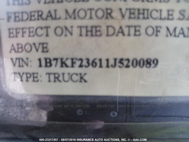 1B7KF23611J520089 - 2001 DODGE RAM 2500 BLACK photo 9