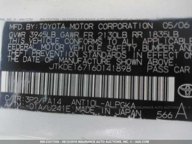 JTKDE167160141898 - 2006 TOYOTA SCION TC 白色 照片 9