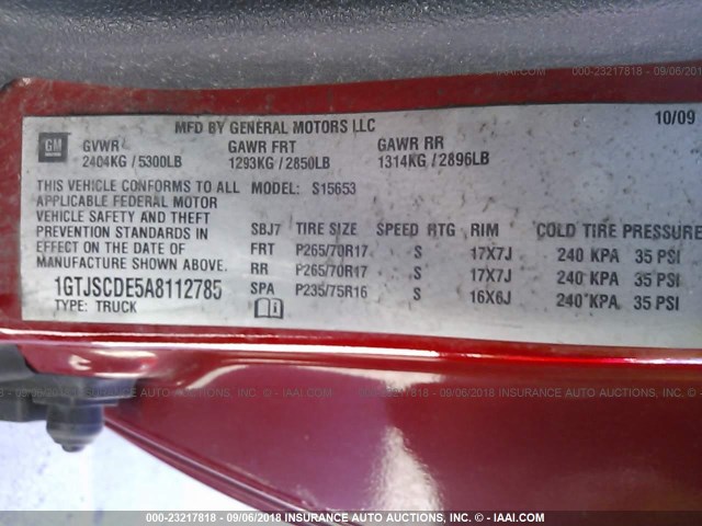 1GTJSCDE5A8112785 - 2010 GMC CANYON SLE RED photo 9