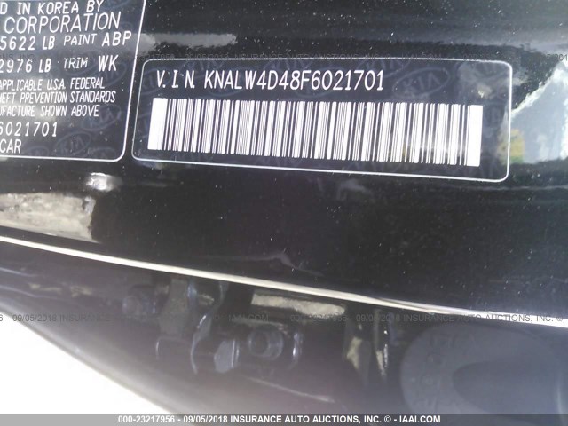 KNALW4D48F6021701 - 2015 KIA K900 BLACK photo 9