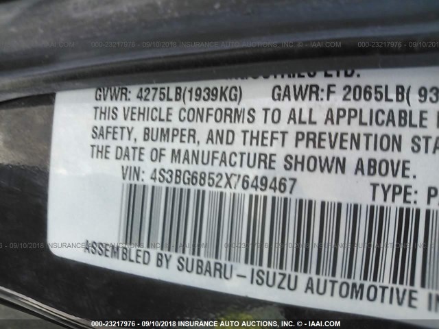 4S3BG6852X7649467 - 1999 SUBARU LEGACY OUTBACK/SSV/LIMITED/30TH BLACK photo 9