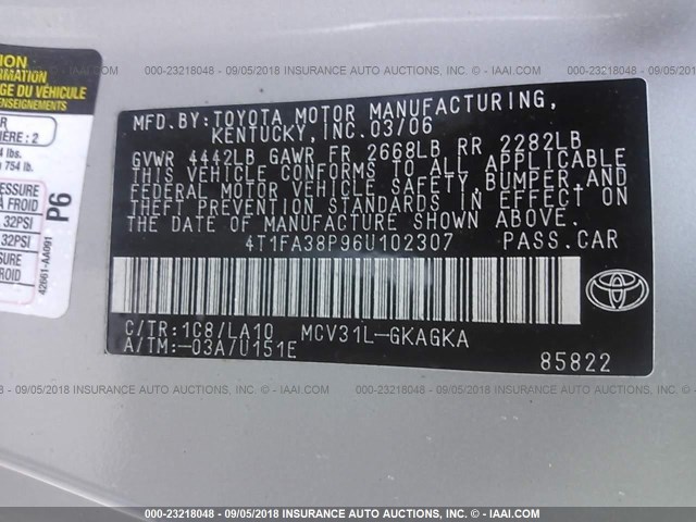 4T1FA38P96U102307 - 2006 TOYOTA CAMRY SOLARA SE/SLE Gümüş foto 9