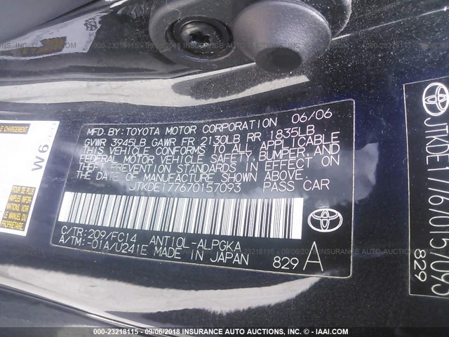 JTKDE177670157093 - 2007 TOYOTA SCION TC 黑色 照片 9