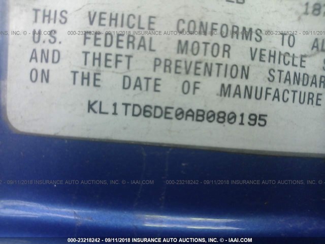 KL1TD6DE0AB080195 - 2010 CHEVROLET AVEO LS/LT 蓝色 照片 9