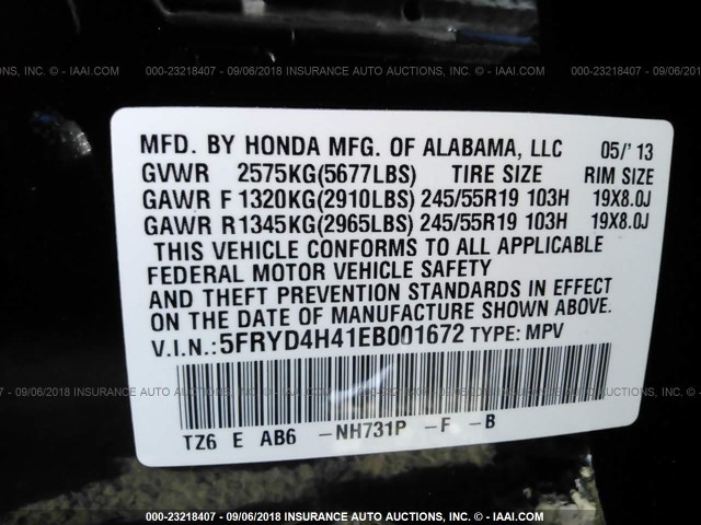 5FRYD4H41EB001672 - 2014 ACURA MDX TECHNOLOGY BLACK photo 9