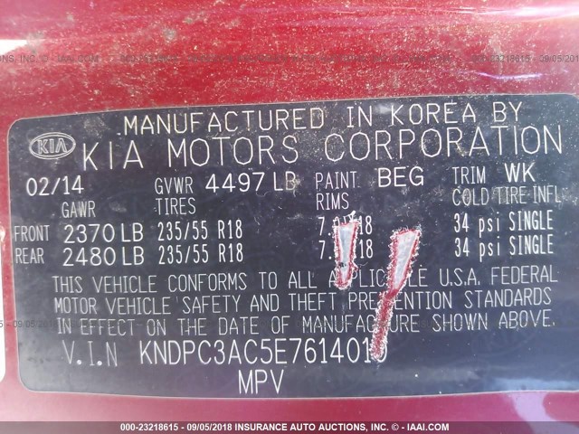 KNDPC3AC5E7614010 - 2014 KIA SPORTAGE EX RED photo 9