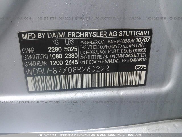 WDBUF87X08B260222 - 2008 MERCEDES-BENZ E 350 4MATIC SILVER photo 9