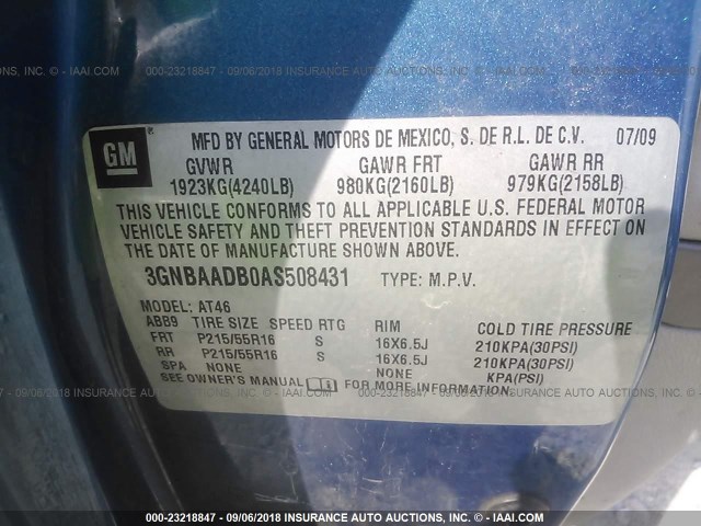 3GNBAADB0AS508431 - 2010 CHEVROLET HHR LS ლურჯი ფოტო 9