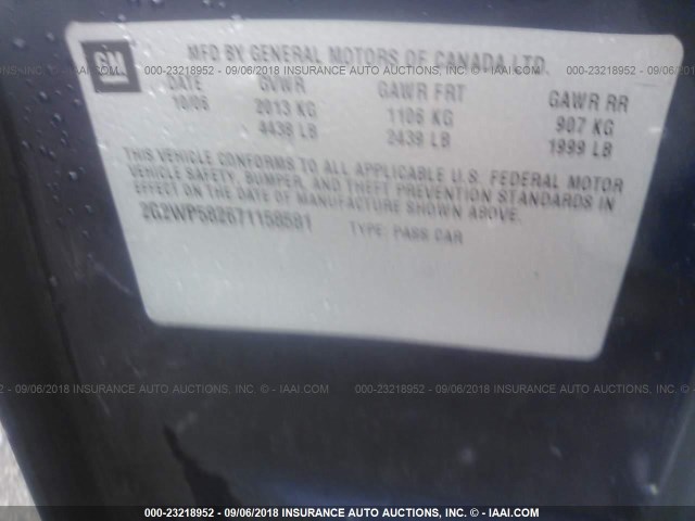 2G2WP582671158581 - 2007 PONTIAC GRAND PRIX BLUE photo 9