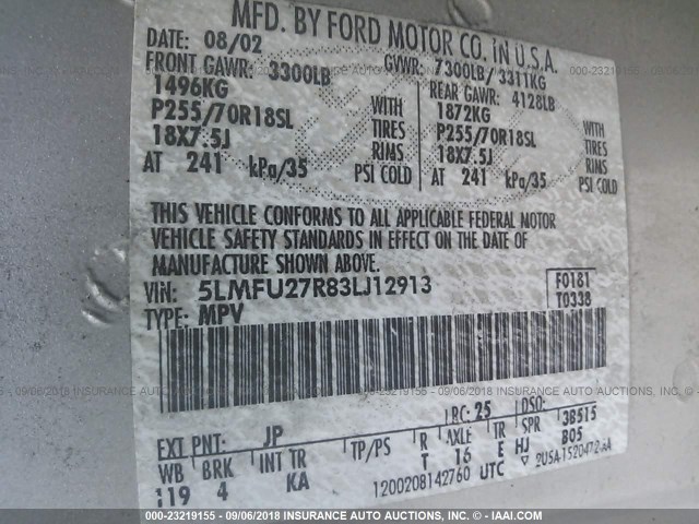 5LMFU27R83LJ12913 - 2003 LINCOLN NAVIGATOR Silber Foto 9