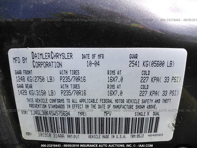 1J4GL38K45W575634 - 2005 JEEP LIBERTY RENEGADE BLACK photo 9