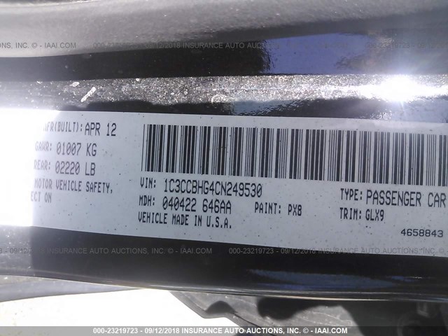 1C3CCBHG4CN249530 - 2012 CHRYSLER 200 S 黑色 照片 9