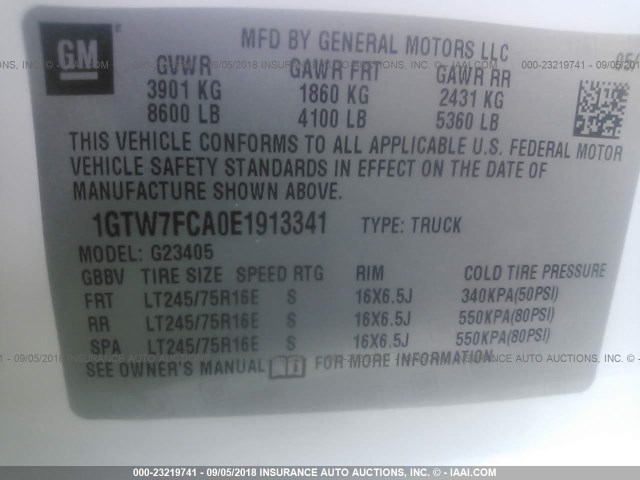 1GTW7FCA0E1913341 - 2014 GMC G2500 G2500 WHITE photo 9