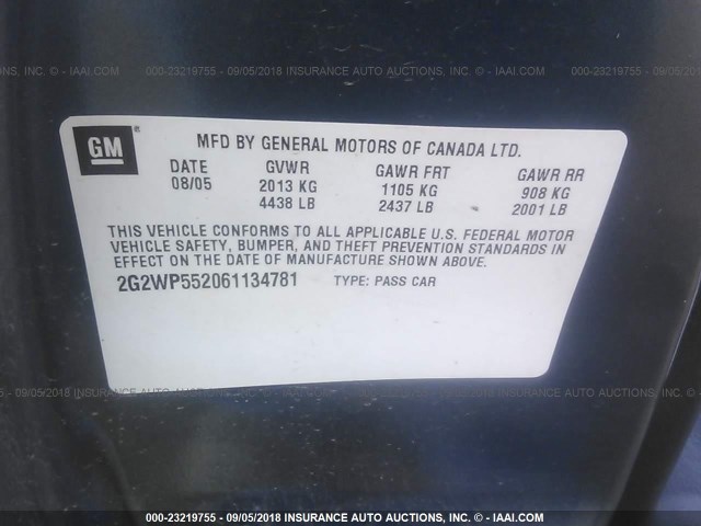 2G2WP552061134781 - 2006 PONTIAC GRAND PRIX Կապույտ լուսանկար 9