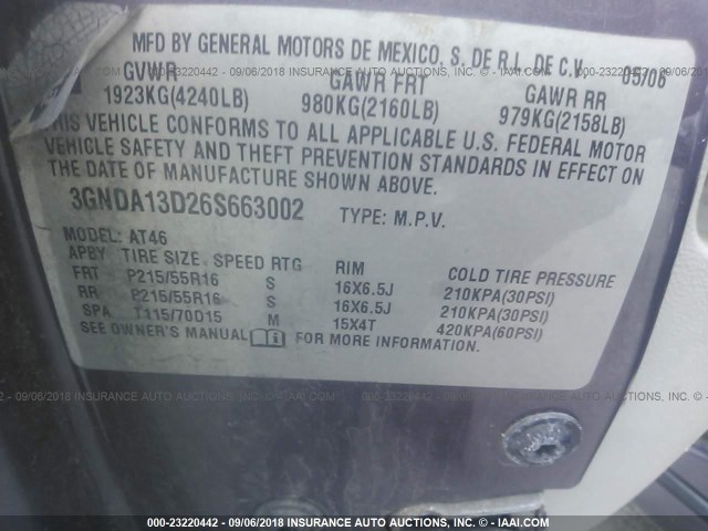 3GNDA13D26S663002 - 2006 CHEVROLET HHR LS PURPLE photo 9