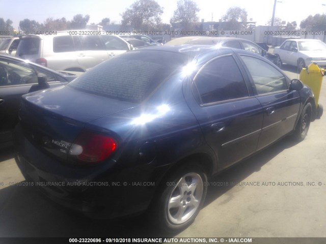 1B3AS46C02D595422 - 2002 DODGE NEON SE BLUE photo 4