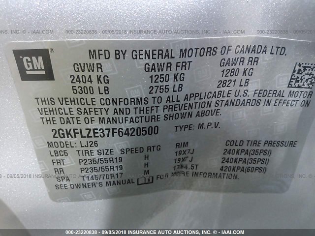 2GKFLZE37F6420500 - 2015 GMC TERRAIN DENALI SILVER photo 9