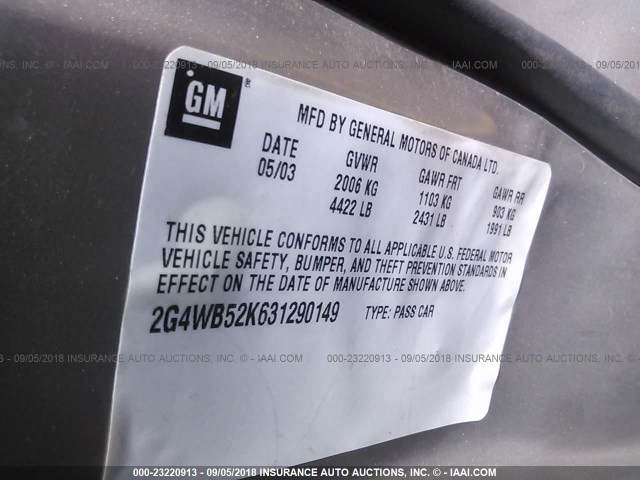 2G4WB52K631290149 - 2003 BUICK REGAL LS GOLD photo 9