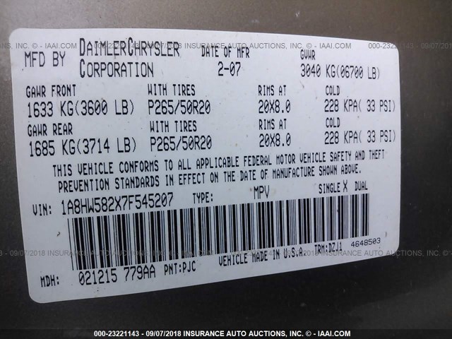 1A8HW582X7F545207 - 2007 CHRYSLER ASPEN LIMITED BROWN photo 9